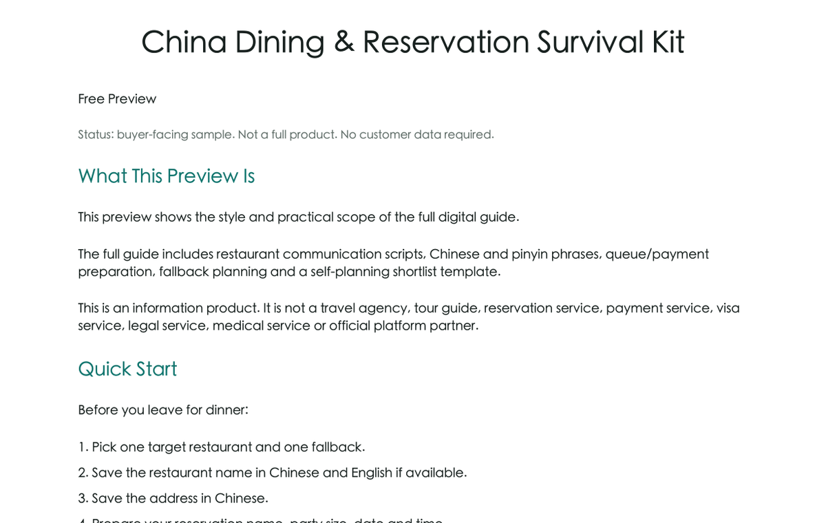 Preview of the delivered dining prep PDF page