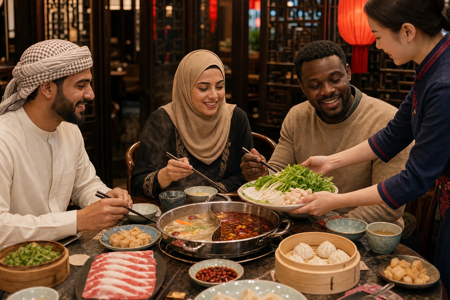 العربية travelers eating Chinese food